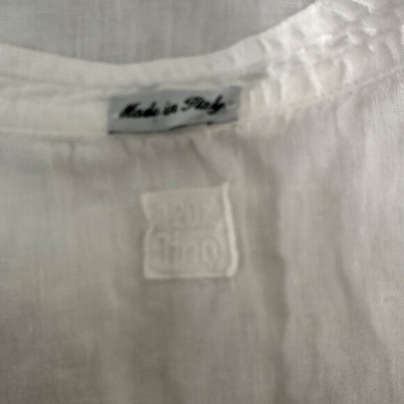 Made in Italy Sleeveless White Blouse Round Split Neck 120 Lino Minimalist Airy - Picture 9 of 11
